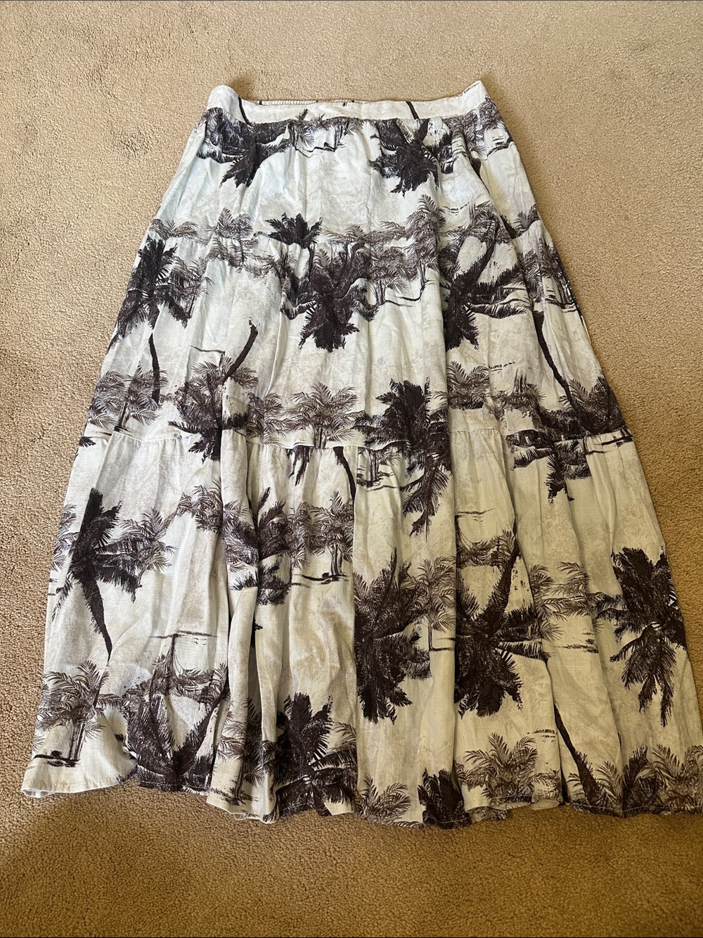 Cream Maxi Skirt with Black Palm Tree Print